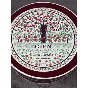 Gien France Les Tartes Dessert Plates Set of 6 with Tin Fruit Motif Faience